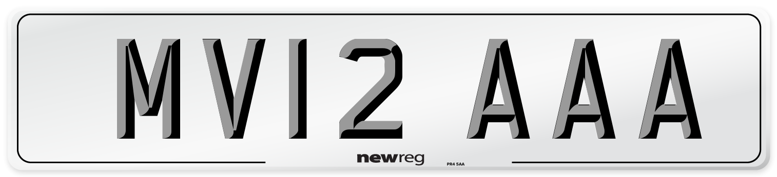 MV12 AAA Number Plate from New Reg